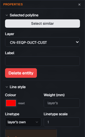 The linetype picker, open, showing each pattern