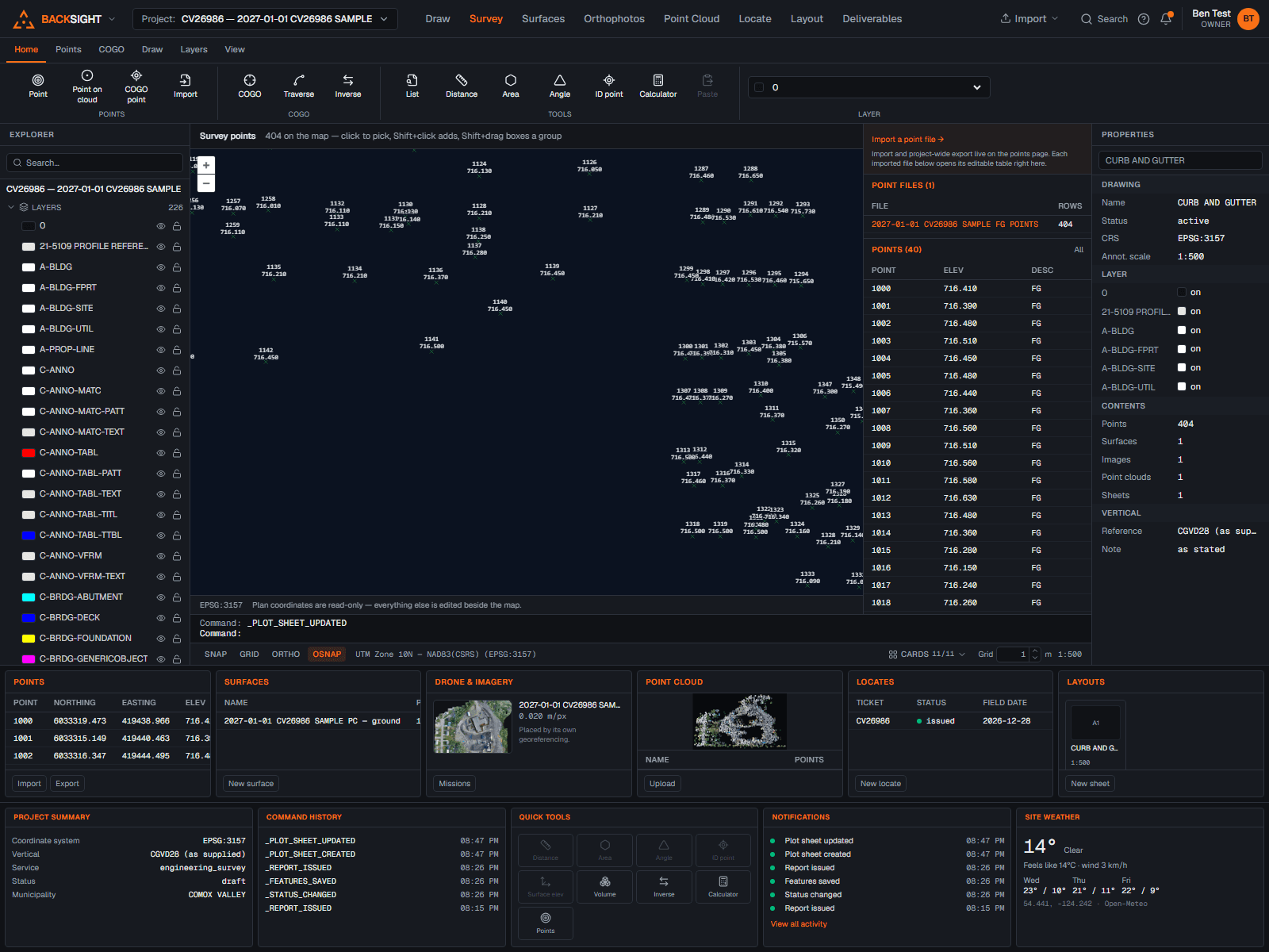 Survey point selection and bulk editing on the survey map